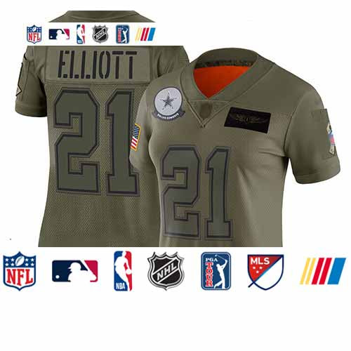 Custom Cowboys #21 Ezekiel Elliott Camo Women’s Stitched Football Limited 2019 Salute to Service Jersey