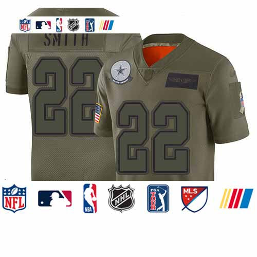 Custom Cowboys #22 Emmitt Smith Camo Youth Stitched Football Limited 2019 Salute to Service Jersey