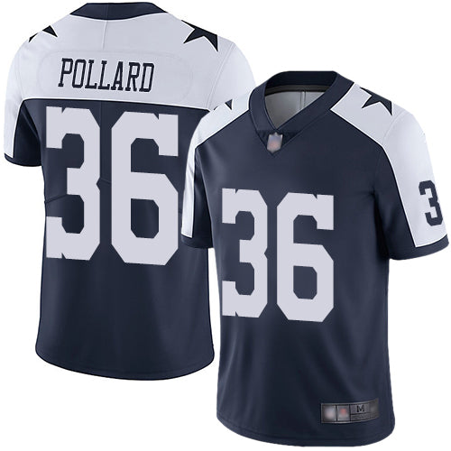 Custom Cowboys #36 Tony Pollard Navy Blue Thanksgiving Men’s Stitched Football Vapor Untouchable Limited Throwback Jersey