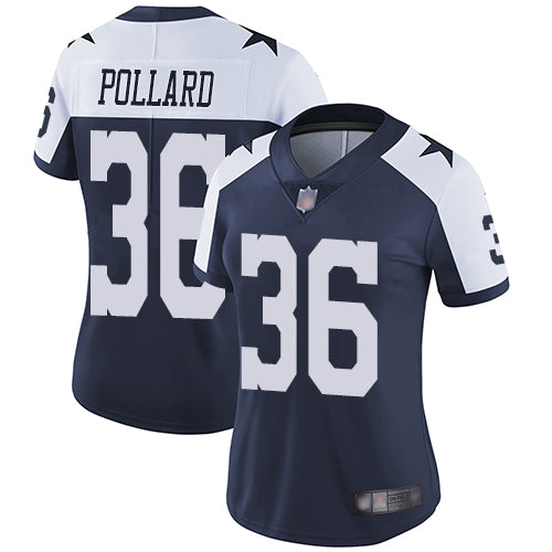 Custom Cowboys #36 Tony Pollard Navy Blue Thanksgiving Women’s Stitched Football Vapor Untouchable Limited Throwback Jersey