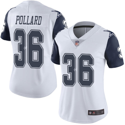 Custom Cowboys #36 Tony Pollard White Women’s Stitched Football Limited Rush Jersey