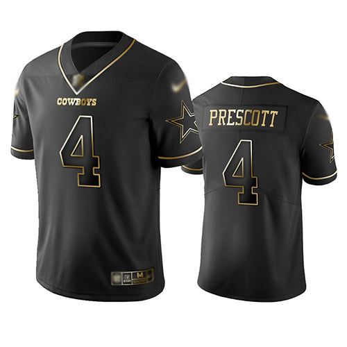 Custom Cowboys #4 Dak Prescott Black Men’s Stitched Football Limited Golden Edition Jersey