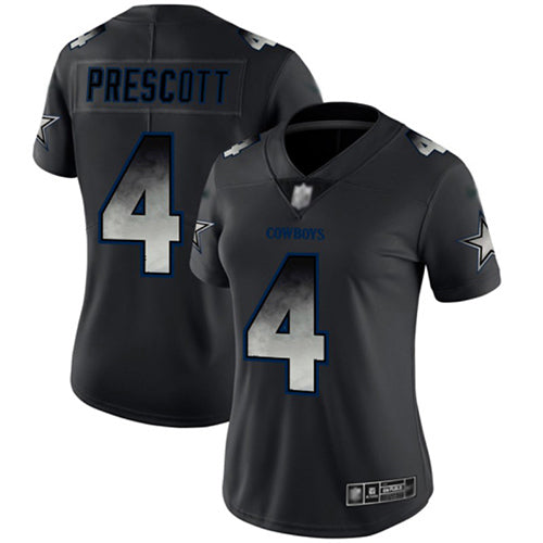Custom Cowboys #4 Dak Prescott Black Women’s Stitched Football Vapor Untouchable Limited Smoke Fashion Jersey