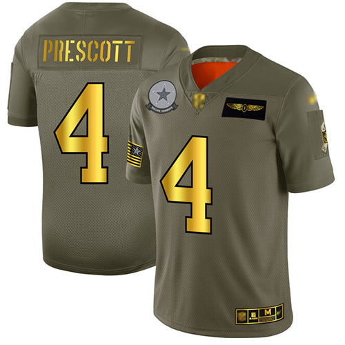 Custom Cowboys #4 Dak Prescott Camo Gold Men’s Stitched Football Limited 2019 Salute To Service Jersey