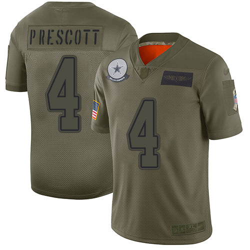 Custom Cowboys #4 Dak Prescott Camo Men’s Stitched Football Limited 2019 Salute To Service Jersey