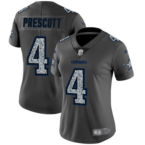 Custom Cowboys #4 Dak Prescott Gray Static Women’s Stitched Football Vapor Untouchable Limited Jersey