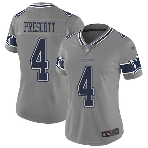Custom Cowboys #4 Dak Prescott Gray Women’s Stitched Football Limited Inverted Legend Jersey