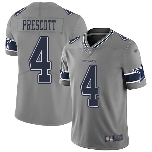 Custom Cowboys #4 Dak Prescott Gray Youth Stitched Football Limited Inverted Legend Jersey