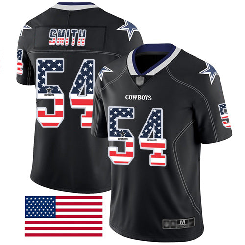 Custom Cowboys #54 Jaylon Smith Black Men’s Stitched Football Limited Rush USA Flag Jersey