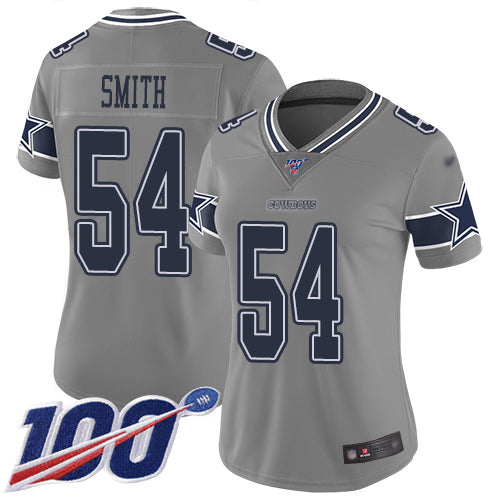 Custom Cowboys #54 Jaylon Smith Gray Women’s Stitched Football Limited Inverted Legend 100th Season Jersey