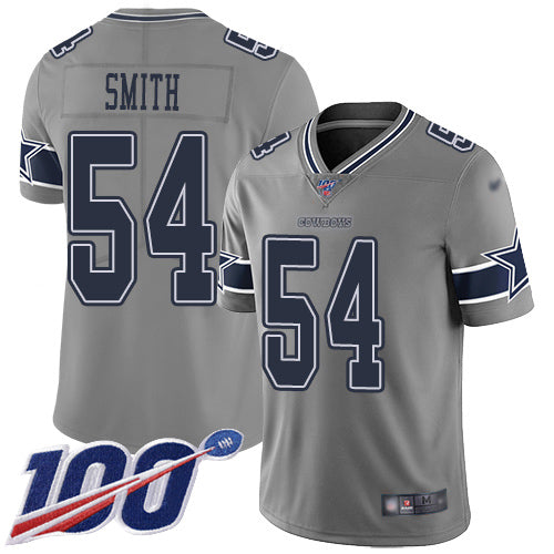 Custom Cowboys #54 Jaylon Smith Gray Youth Stitched Football Limited Inverted Legend 100th Season Jersey