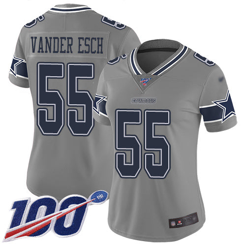 Custom Cowboys #55 Leighton Vander Esch Gray Women’s Stitched Football Limited Inverted Legend 100th Season Jersey
