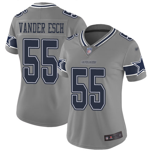 Custom Cowboys #55 Leighton Vander Esch Gray Women’s Stitched Football Limited Inverted Legend Jersey