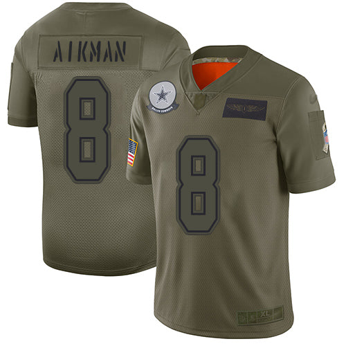 Custom Cowboys #8 Troy Aikman Camo Men’s Stitched Football Limited 2019 Salute To Service Jersey