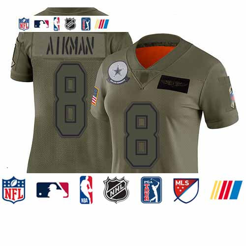 Custom Cowboys #8 Troy Aikman Camo Women’s Stitched Football Limited 2019 Salute to Service Jersey
