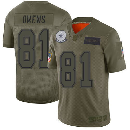 Custom Cowboys #81 Terrell Owens Camo Men’s Stitched Football Limited 2019 Salute To Service Jersey