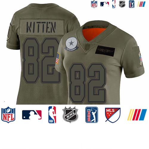 Custom Cowboys #82 Jason Witten Camo Women’s Stitched Football Limited 2019 Salute to Service Jersey