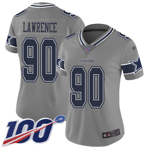 Custom Cowboys #90 Demarcus Lawrence Gray Women’s Stitched Football Limited Inverted Legend 100th Season Jersey