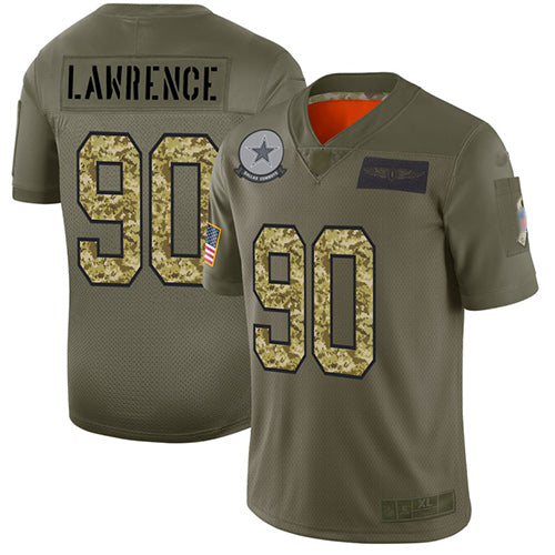 Custom Cowboys #90 Demarcus Lawrence Olive Camo Men’s Stitched Football Limited 2019 Salute To Service Jersey