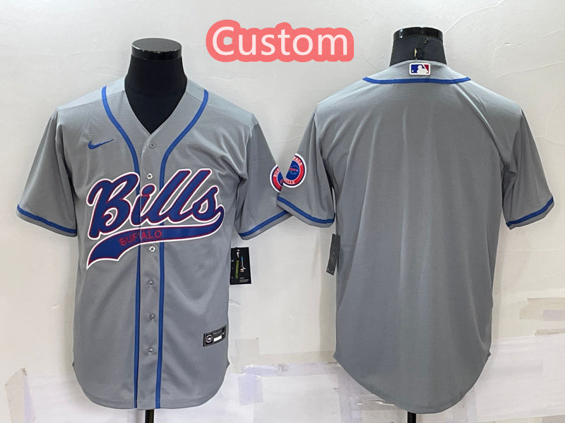 Custom Custom Men’s Buffalo Bills Gray Cool Base Stitched Baseball Jersey