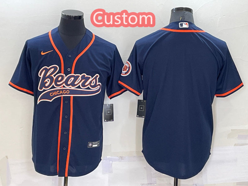 Custom Custom Men’s Chicago Bears Navy Cool Base Stitched Baseball Jersey