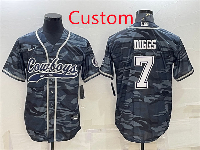 Custom Custom Men’s Dallas Cowboys Grey Camo With Patch Cool Base Stitched Baseball Jersey