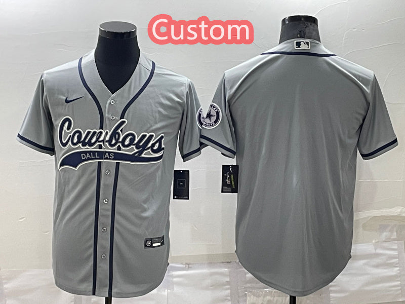 Custom Custom Men’s Dallas Cowboys Grey Cool Base Stitched Baseball Jersey