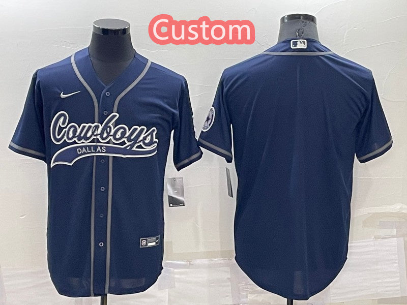 Custom Custom Men’s Dallas Cowboys Navy Cool Base Stitched Baseball Jersey
