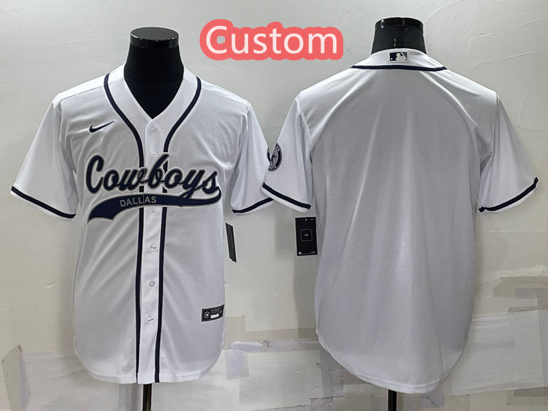 Custom Custom Men’s Dallas Cowboys White Cool Base Stitched Baseball Jersey