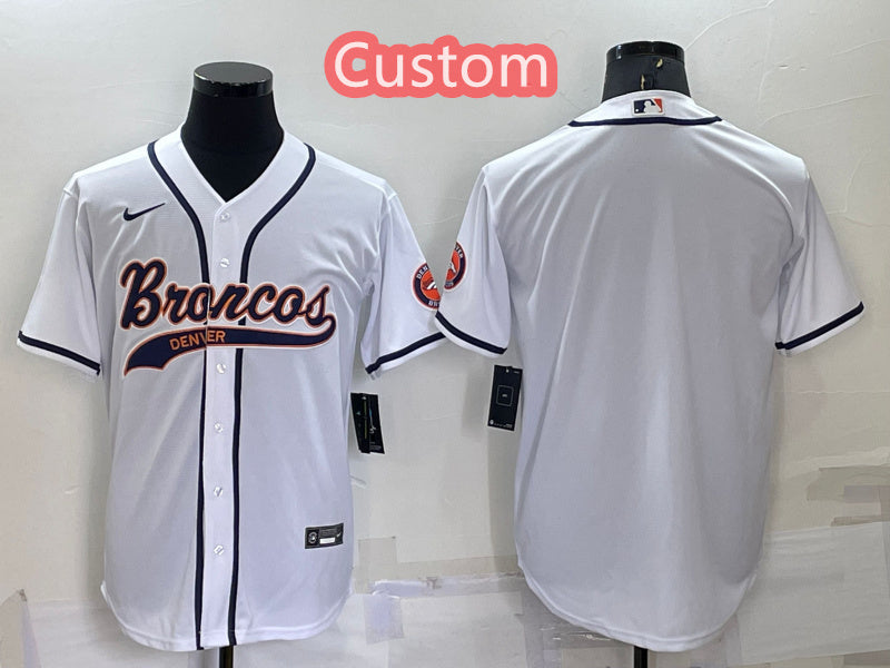 Custom Custom Men’s Denver Broncos White Cool Base Stitched Baseball Jersey