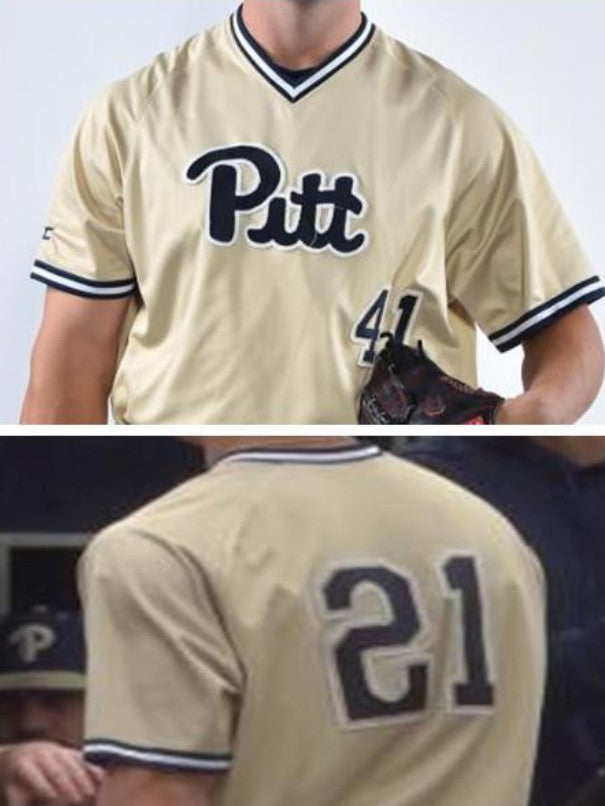 Custom Custom PITT Pittsburgh Panthers Cream Baseball Jerseys
