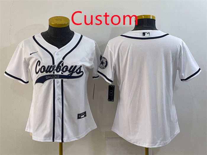 Custom Custom Women’s Dallas Cowboys Blank White Baseball Jersey