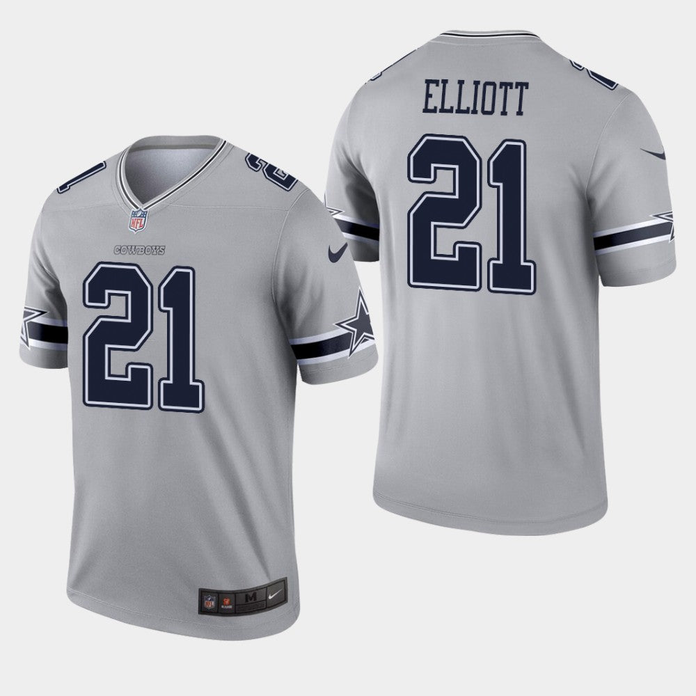 Custom Dallas Cowboys #21 Ezekiel Elliott Inverted Legend Gray Jersey