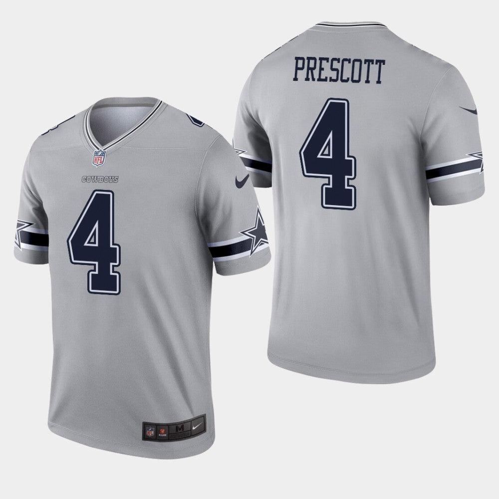 Custom Dallas Cowboys #4 Dak Prescott Inverted Legend Gray Jersey