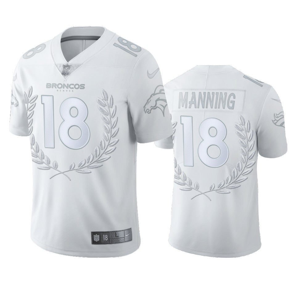 Custom Denver Broncos #18 Peyton Manning Men”s Platinum NFL MVP Limited Edition Jersey
