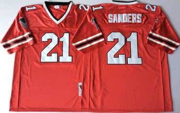 Custom Falcons 21 Deion Sanders Red Throwback Jersey