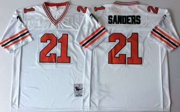 Custom Falcons 21 Deion Sanders White Throwback Jersey