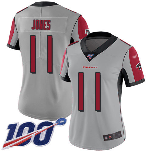 Custom Falcons #11 Julio Jones Silver Women’s Stitched Football Limited Inverted Legend 100th Season Jersey