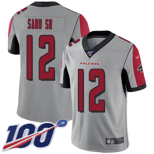 Custom Falcons #12 Mohamed Sanu Sr Silver Men’s Stitched Football Limited Inverted Legend 100th Season Jersey