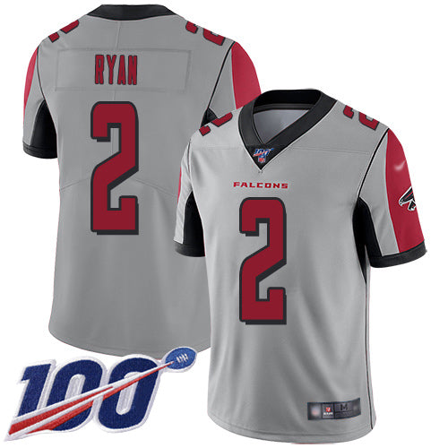 Custom Falcons #2 Matt Ryan Silver Men’s Stitched Football Limited Inverted Legend 100th Season Jersey
