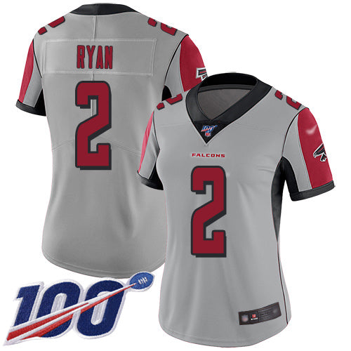 Custom Falcons #2 Matt Ryan Silver Women’s Stitched Football Limited Inverted Legend 100th Season Jersey