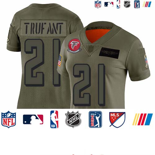 Custom Falcons #21 Desmond Trufant Camo Women’s Stitched Football Limited 2019 Salute to Service Jersey