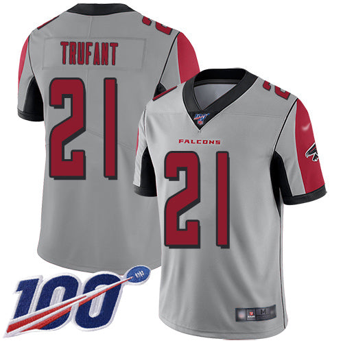 Custom Falcons #21 Desmond Trufant Silver Men’s Stitched Football Limited Inverted Legend 100th Season Jersey