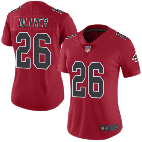Custom Falcons #26 Isaiah Oliver Red Women’s Stitched Football Limited Rush Jersey