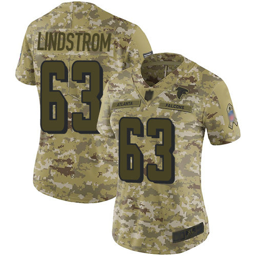 Custom Falcons #63 Chris Lindstrom Camo Women’s Stitched Football Limited 2018 Salute to Service Jersey