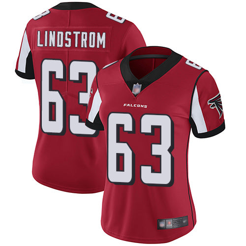Custom Falcons #63 Chris Lindstrom Red Team Color Women’s Stitched Football Vapor Untouchable Limited Jersey