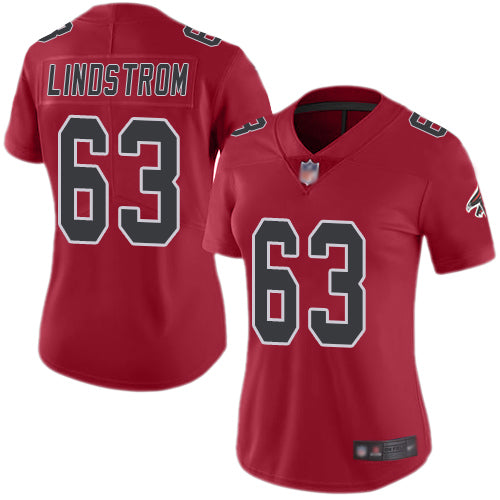 Custom Falcons #63 Chris Lindstrom Red Women’s Stitched Football Limited Rush Jersey