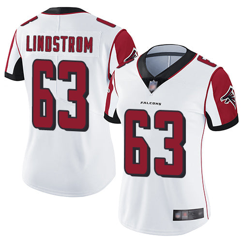 Custom Falcons #63 Chris Lindstrom White Women’s Stitched Football Vapor Untouchable Limited Jersey