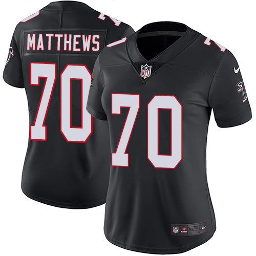 Custom Falcons #70 Jake Matthews Black Alternate Women’s Stitched Football Vapor Untouchable Limited Jersey