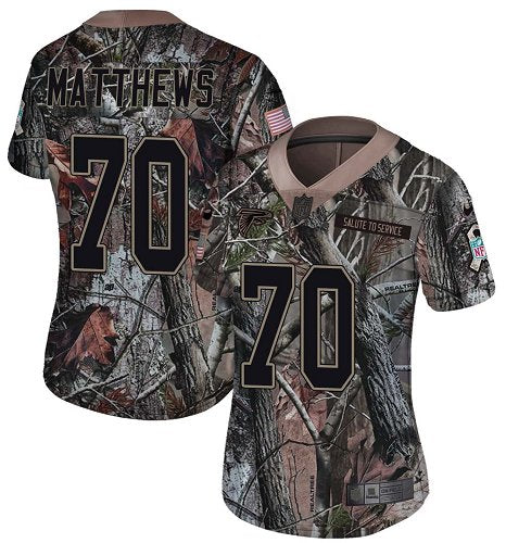 Custom Falcons #70 Jake Matthews Camo Women’s Stitched Football Limited Rush Realtree Jersey